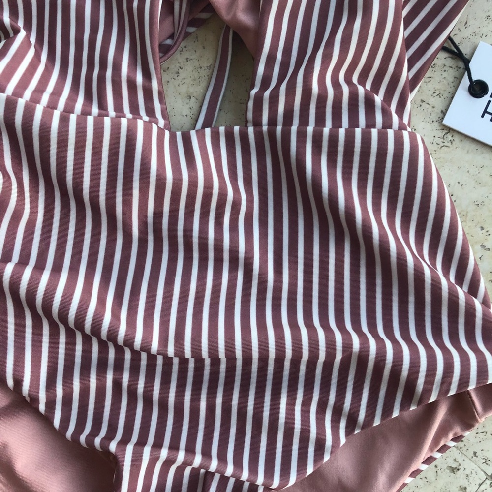 Pink striped one piece swimsuit - Picture 2 of 5